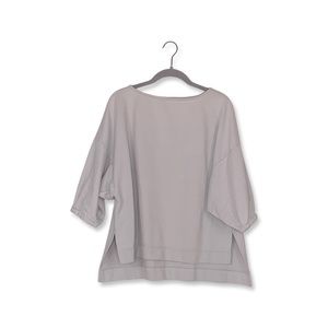 Ilana Kohn Gray Boat Neck High Low Short Sleeve Oversized Terry Cloth Sweatshirt